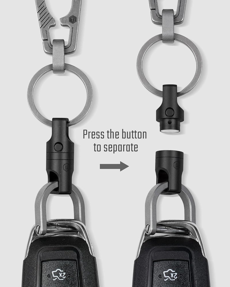 KeyUnity KA48 Titanium Magnetic Quick-Release Keychain, 360° Swivel Double-End Connector with Dual-Button Safety, 20kg Load, for Car Keys, USB Drives, and EDC Tools 2Pcs - Image 2